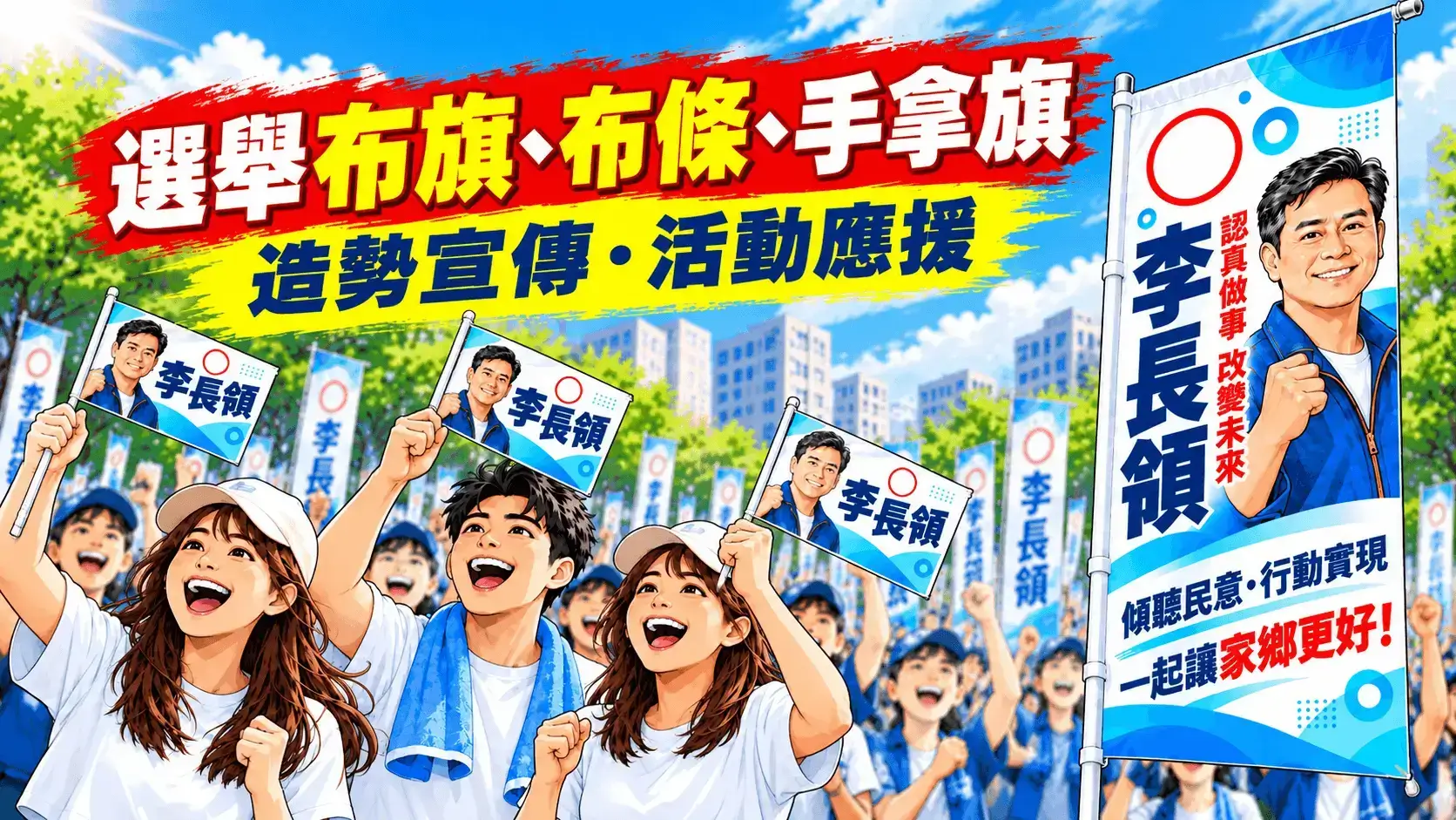 天麗旗幟選舉造勢客製化旗幟布條服務
